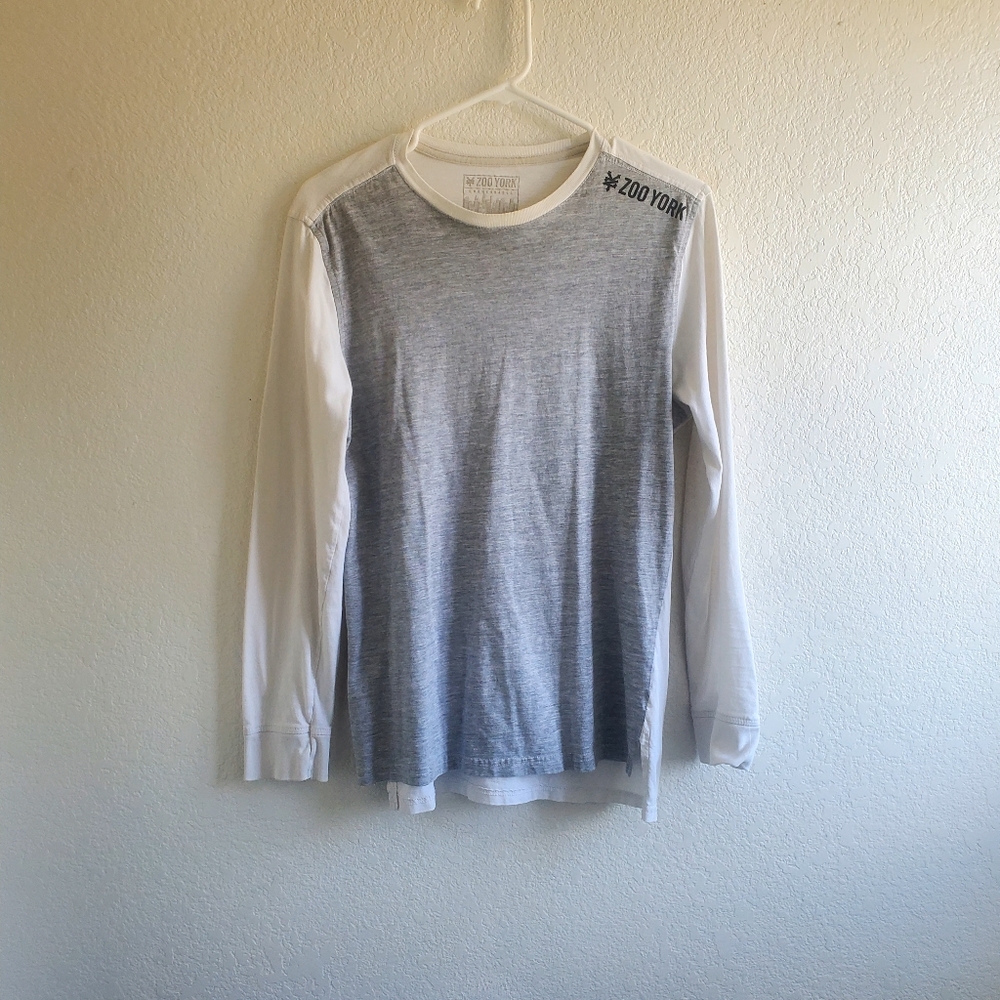 Zoo‎ York T-Shirt Gray/ White Color Block Long Sleeve Streetwear